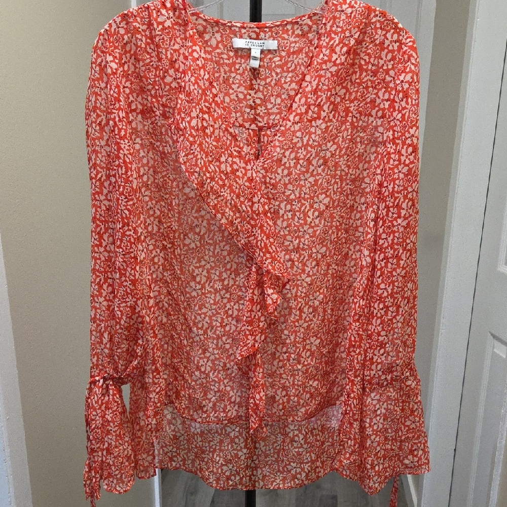 10 Crosby Derek Lam Orange Floral Ruffle Blouse